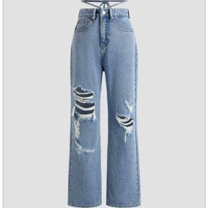 Cider Waist Tie Ripped Jeans